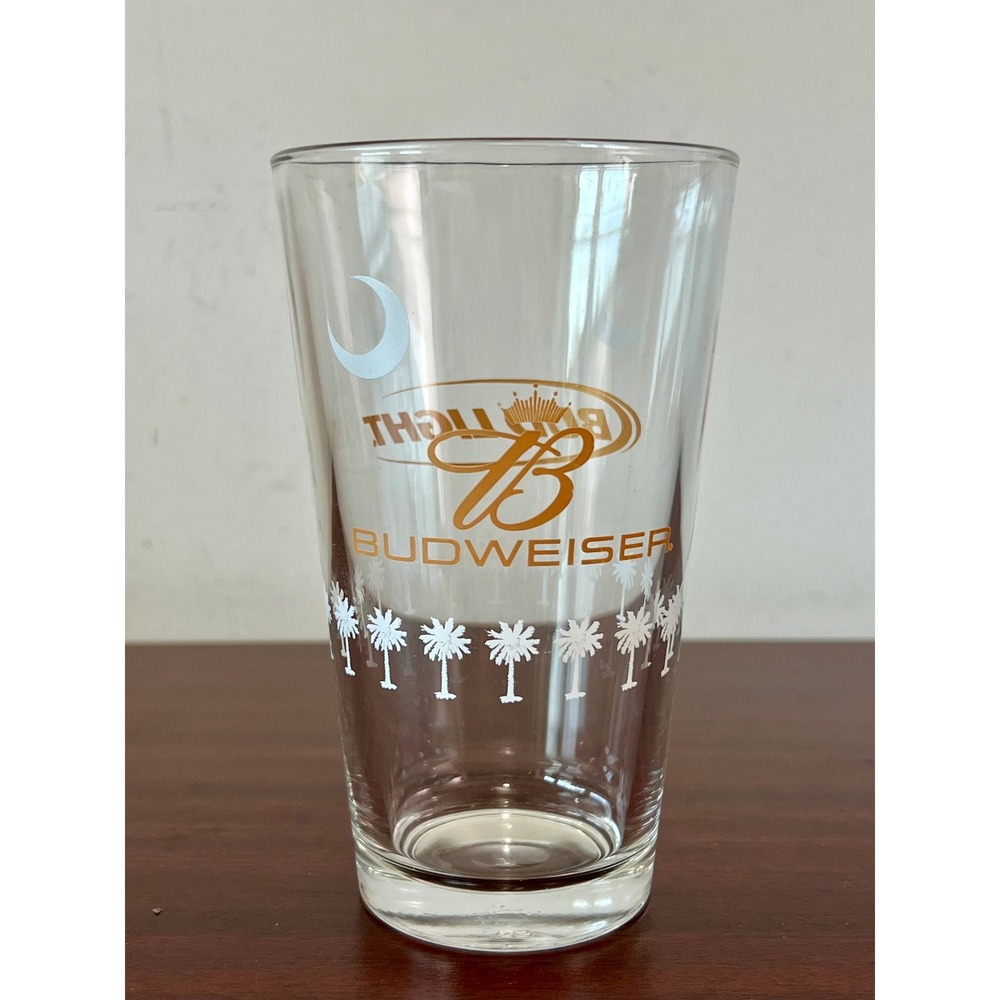 Budweiser Bud Light Pint Glass South Carolina Palm Trees Crescent Moon Clear